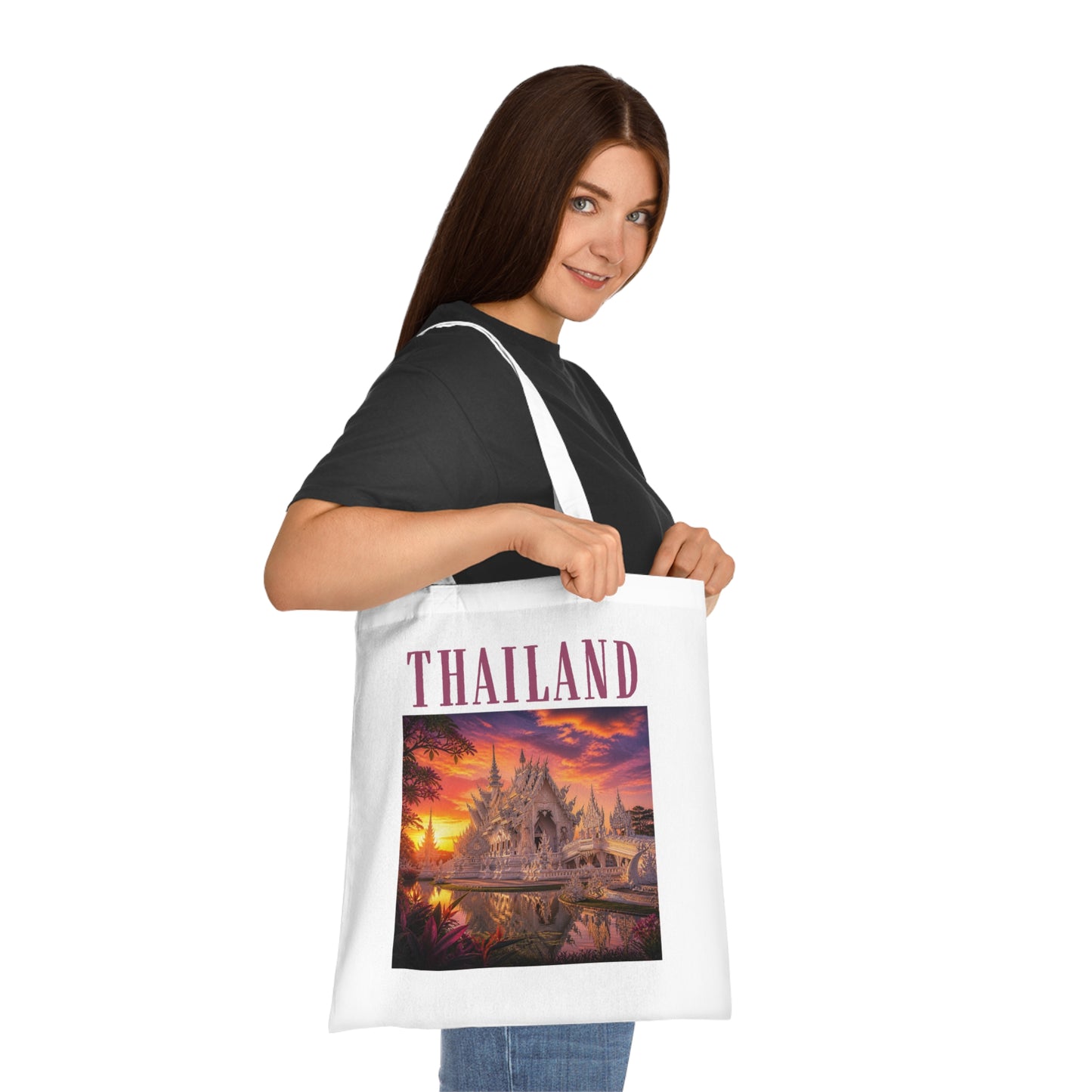 Thailand Sunset Temple Tote — Travel Souvenir Cotton Tote Bag