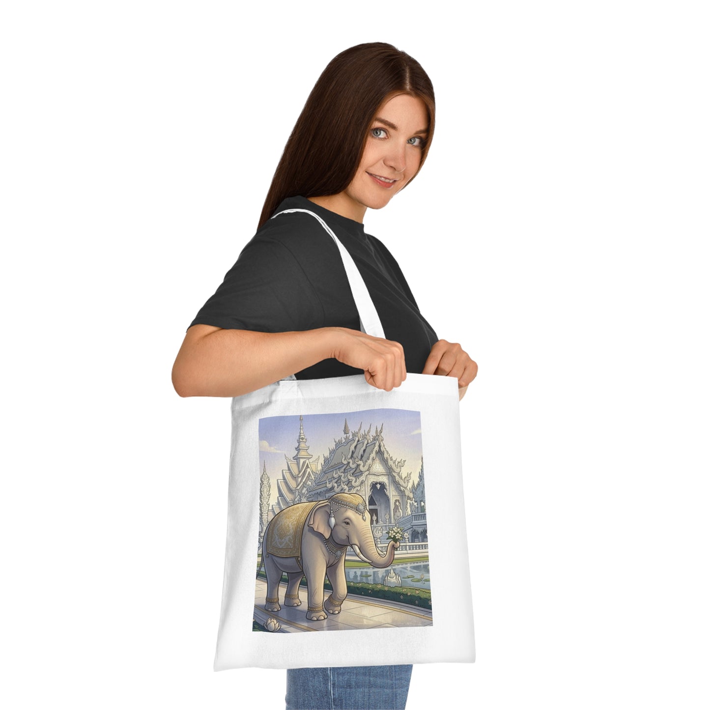 Thai Temple Elephant Cotton Tote — Scenic Travel Market Bag