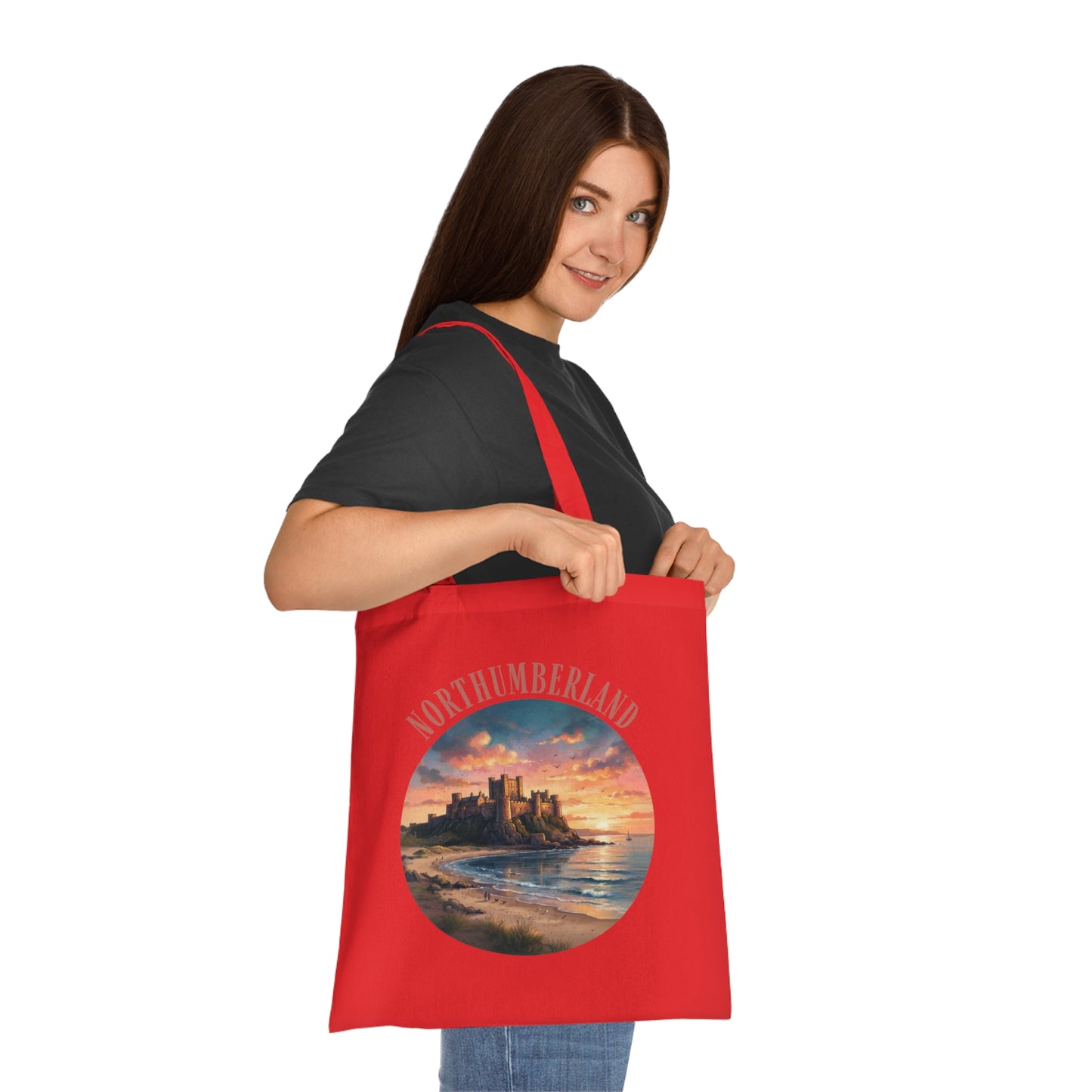 Northumberland Castle Sunset Tote Bag — Scenic Coastal Cotton Tote
