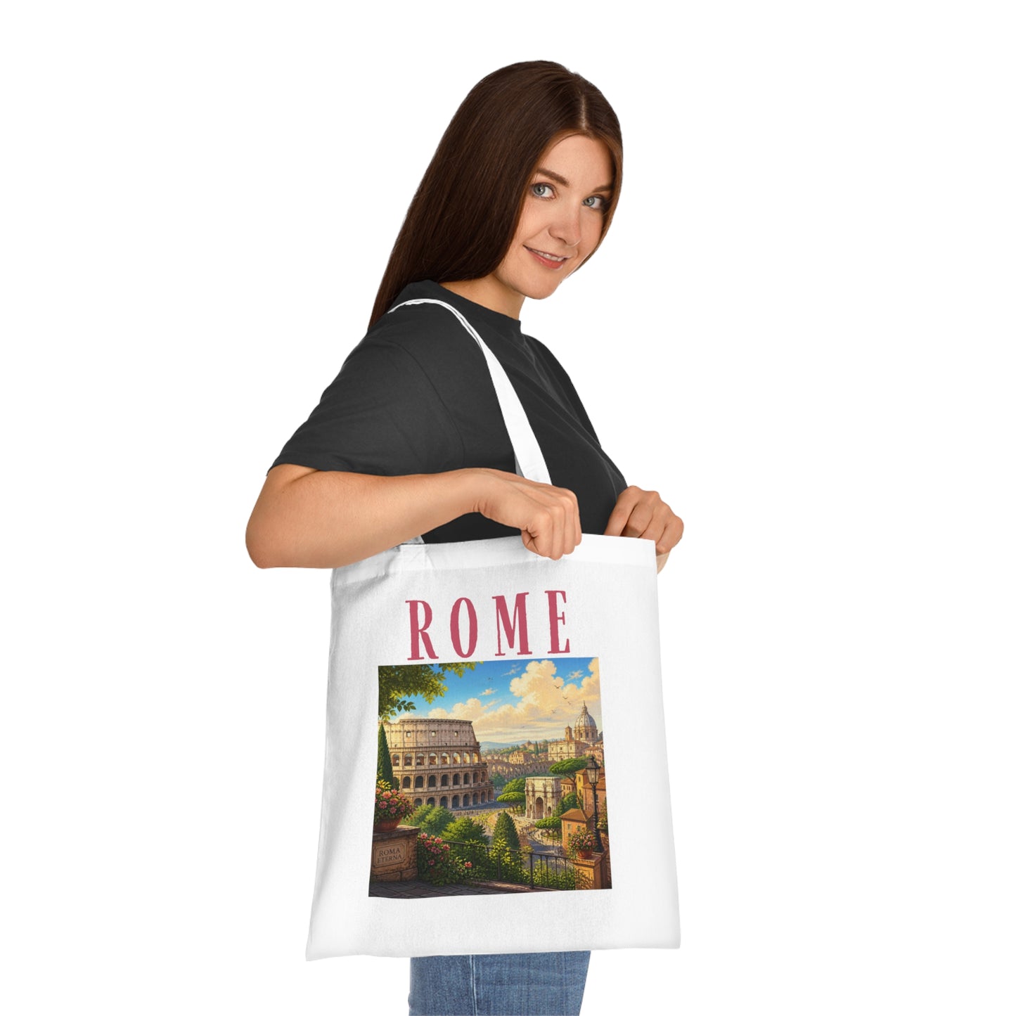 Rome Vintage Travel Tote Bag – Scenic Colosseum Cotton Shopper