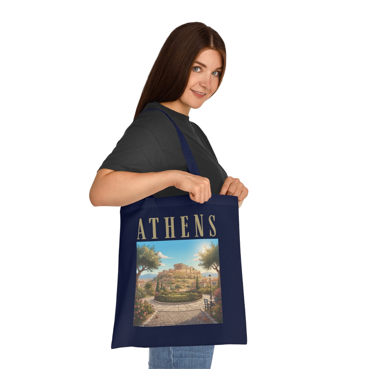 Athens Scenic Tote Bag – Vintage Greek Travel Cotton Tote