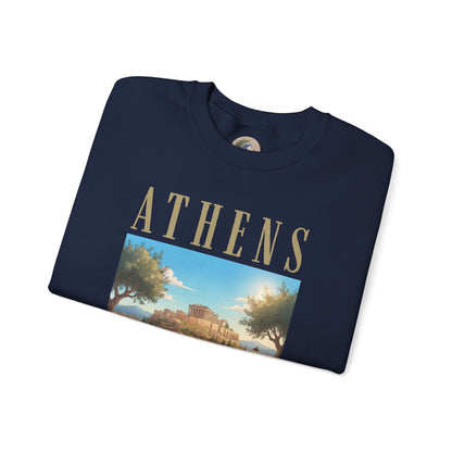 Athens Scenic Crewneck Sweatshirt — Vintage Greece Travel Pullover