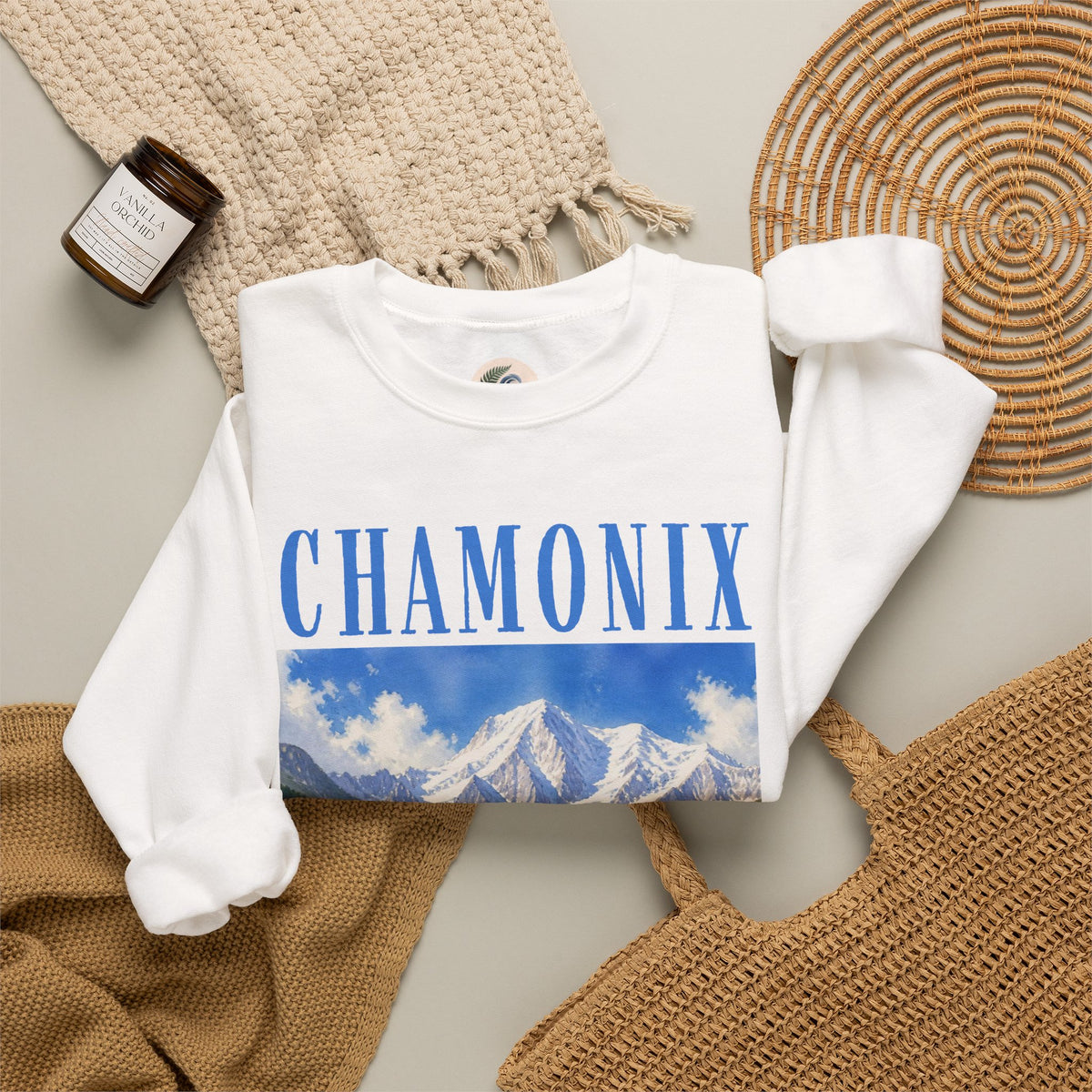 Chamonix Mountain Crewneck Sweatshirt — Alpine Scenic Graphic