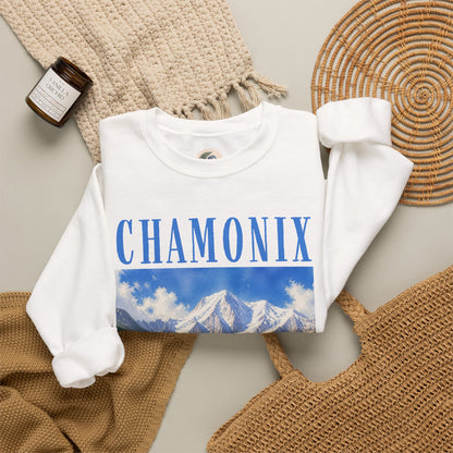 Chamonix Mountain Crewneck Sweatshirt — Alpine Scenic Graphic