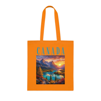 Canada Scenic Tote Bag — Mountain Lake Sunset Cotton Tote for Travel, Souvenir & Gift