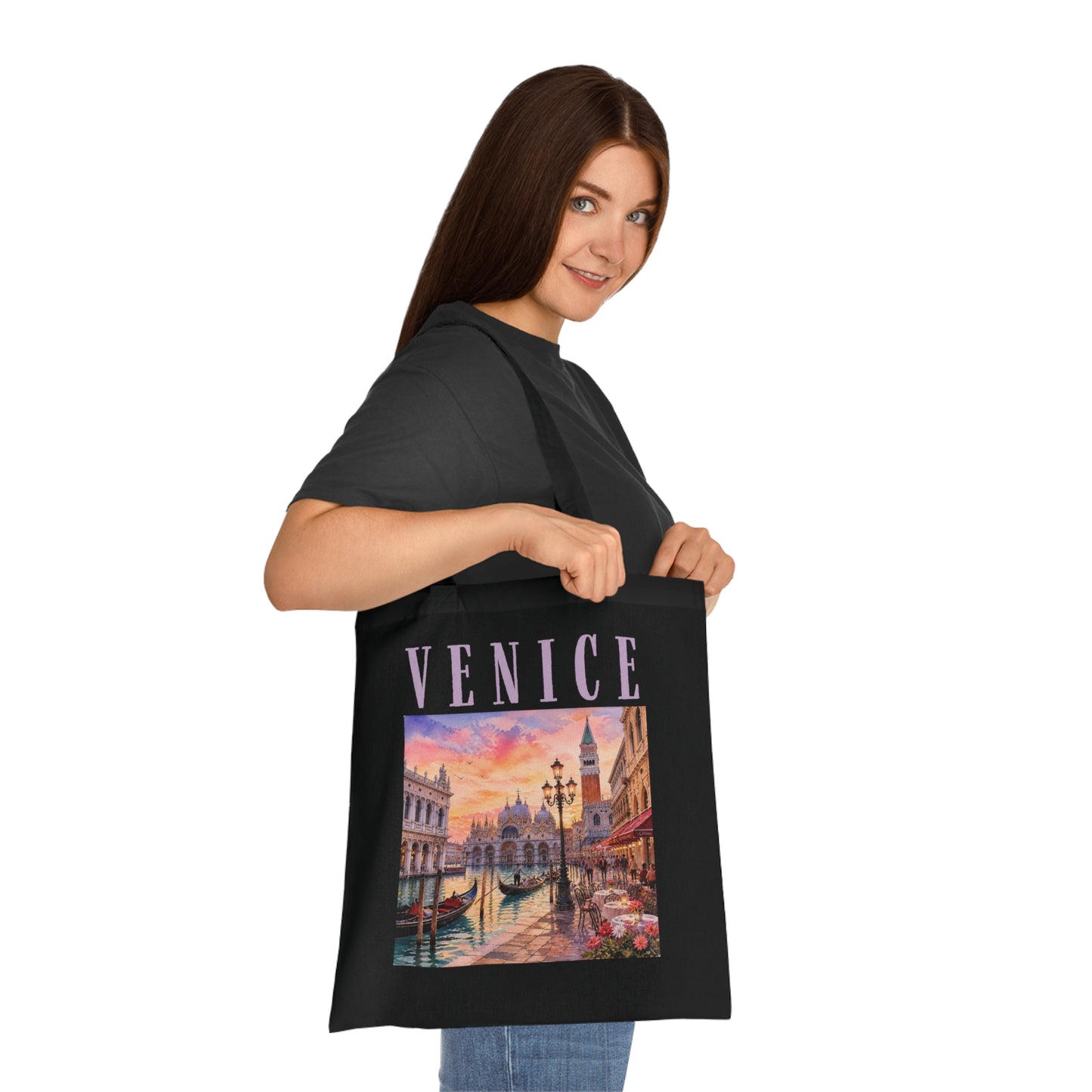Venice Cotton Tote Bag - Vintage Sunset Canal Travel Tote