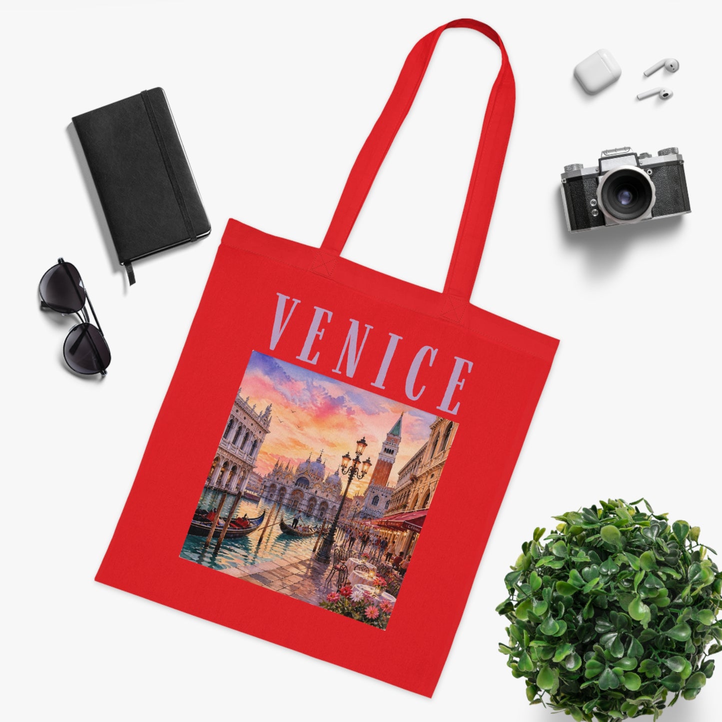 Venice Cotton Tote Bag - Vintage Sunset Canal Travel Tote