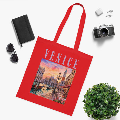Venice Cotton Tote Bag - Vintage Sunset Canal Travel Tote