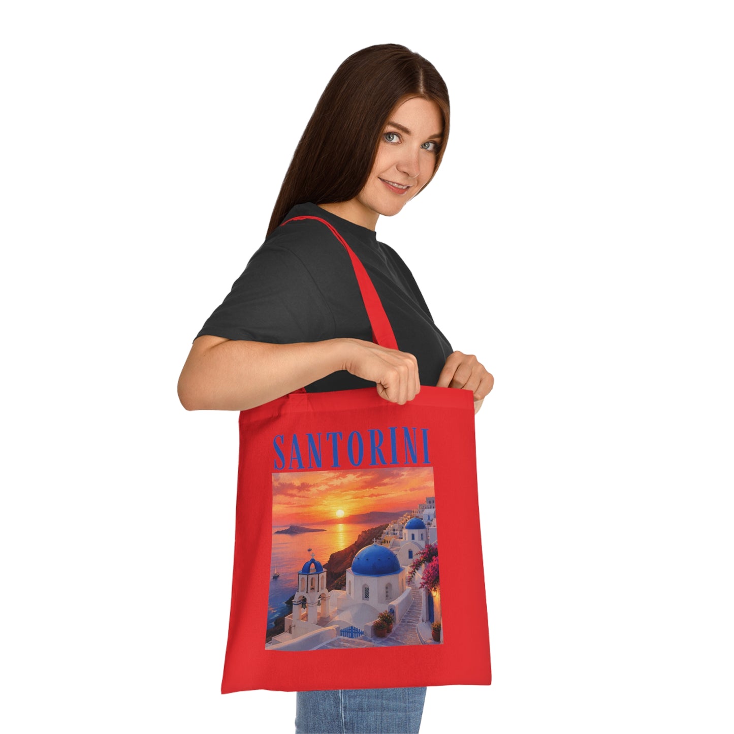 Santorini Sunset Cotton Tote Bag — Greek Island Travel Beach Tote