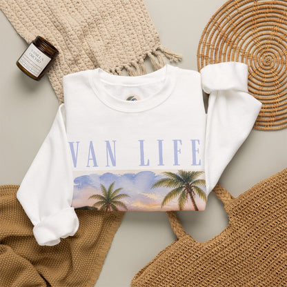 Van Life Crewneck Sweatshirt — Beach Sunset Van Graphic