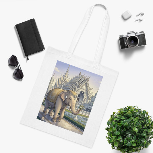 Thai Temple Elephant Cotton Tote — Scenic Travel Market Bag