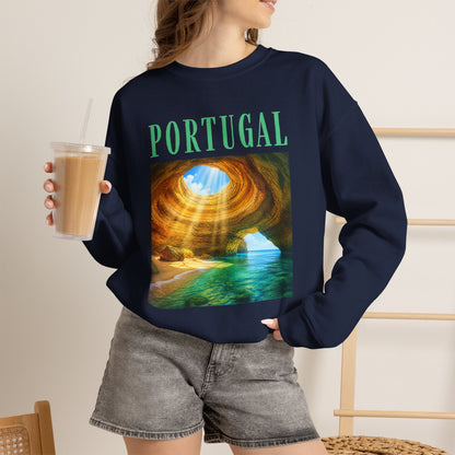 Portugal Benagil Cave Crewneck Sweatshirt — Coastal Travel Graphic Pullover