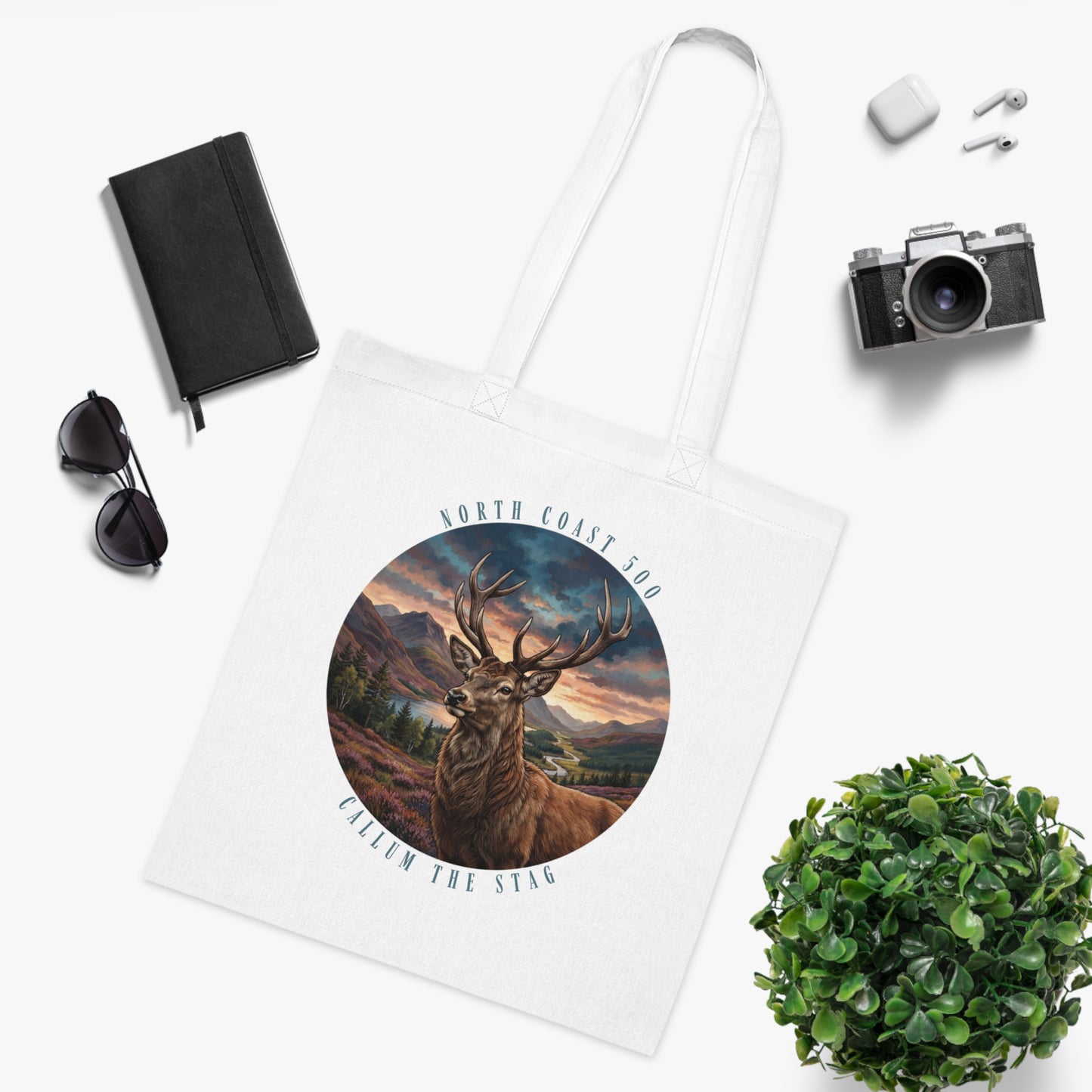 Scenic Stag NC500 Cotton Tote - 'Callum the Stag' Mountain Wildlife Eco Bag