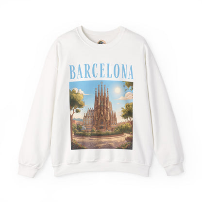 Barcelona Sagrada Família Crewneck Sweatshirt — Vintage Travel Graphic