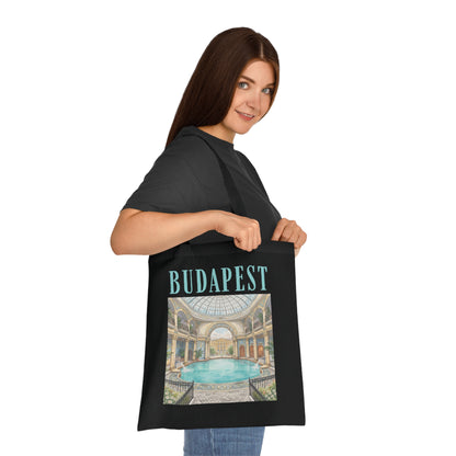 Budapest Thermal Bath Cotton Tote — Vintage Spa Illustration Travel Bag