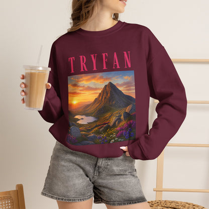 Tryfan Mountain Sweatshirt — Scenic Snowdonia Sunset Landscape Crewneck