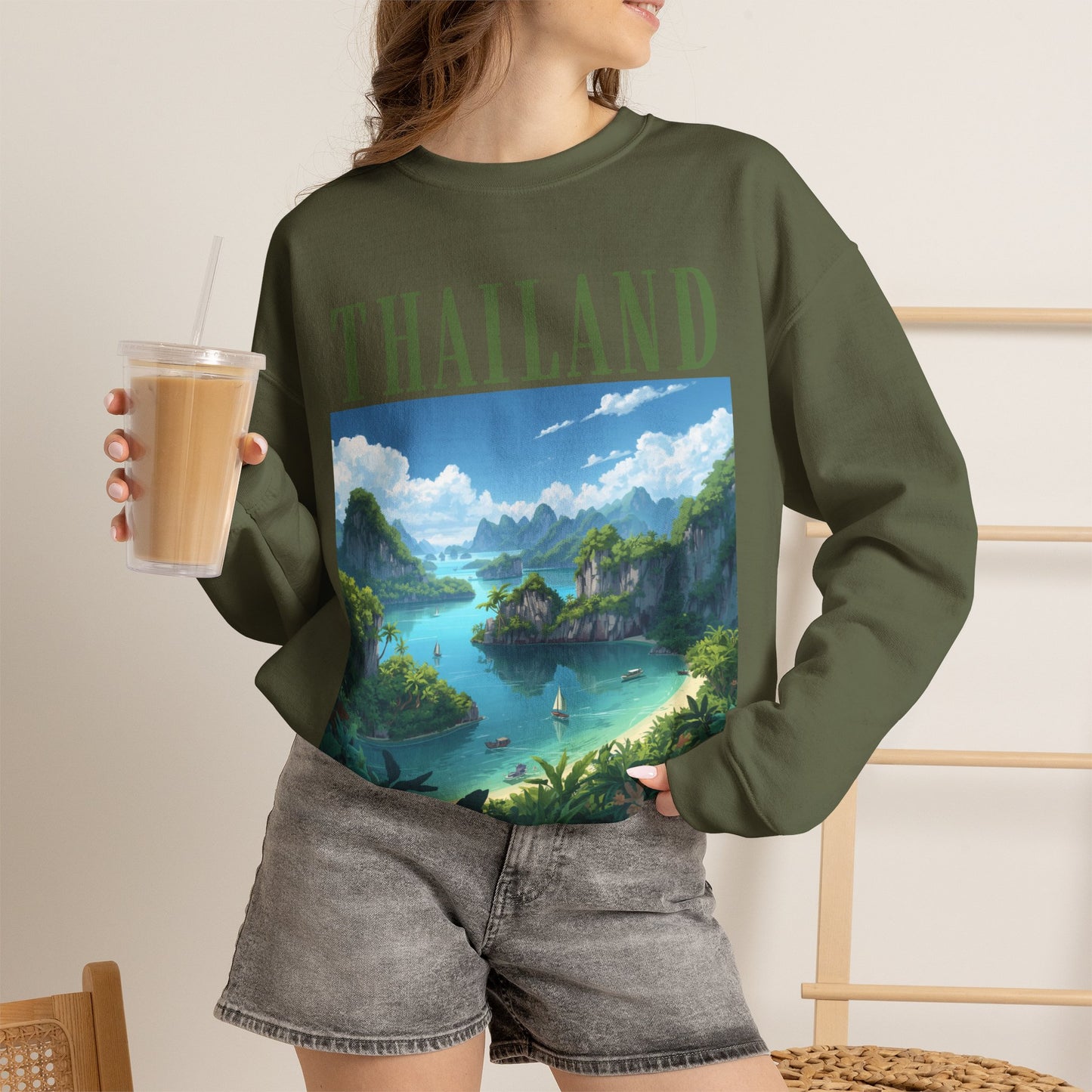 Thailand Scenic Crewneck Sweatshirt — Tropical Island Graphic Pullover