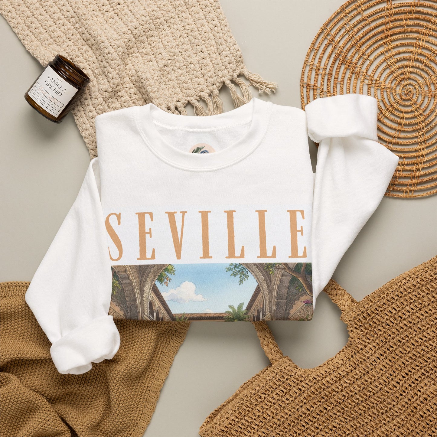 Seville Courtyard Sweatshirt – Vintage Spanish Architecture Crewneck