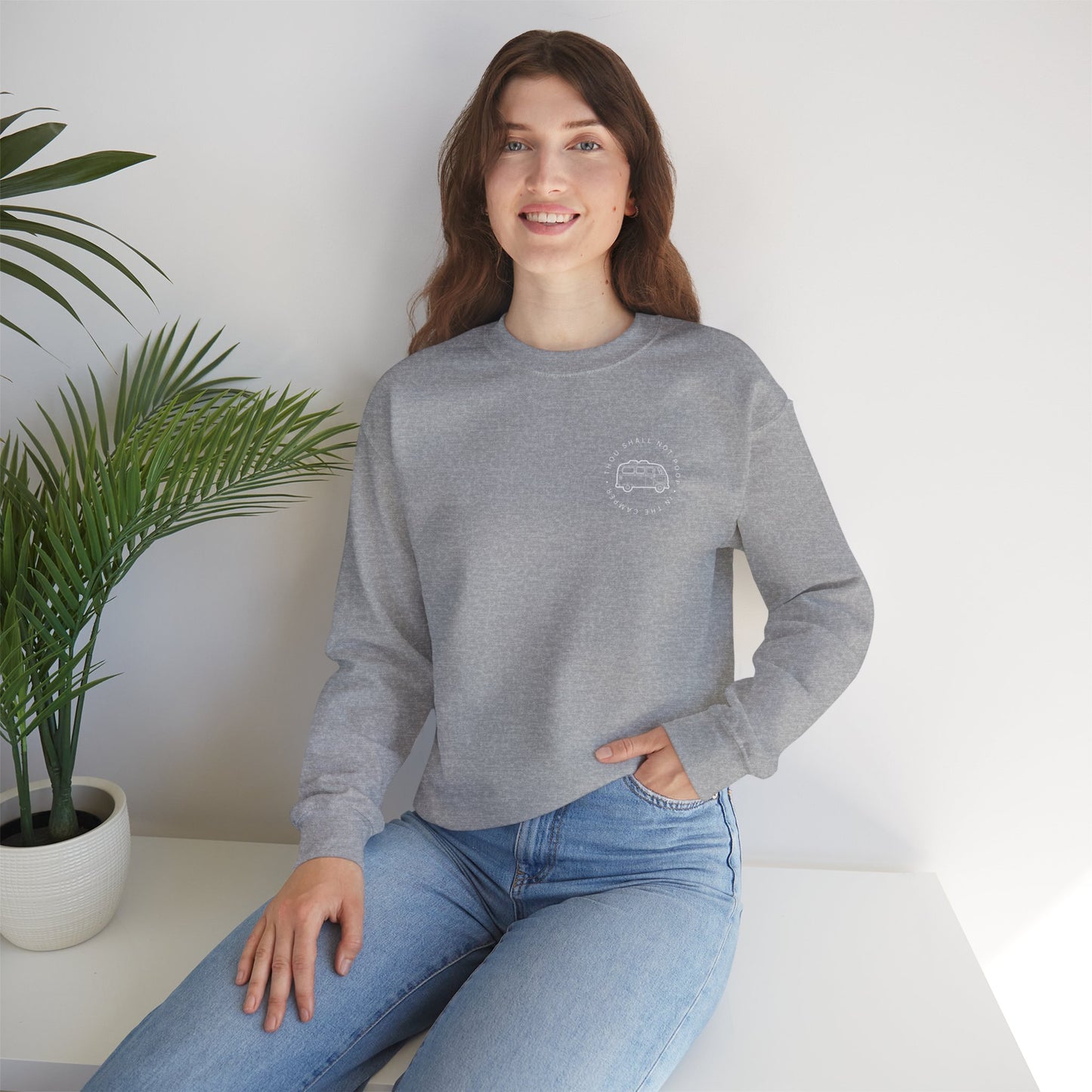 Cozy Camper Crewneck Sweatshirt — Van Life Humour Chest Graphic
