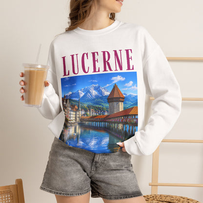 Lucerne Scenic Sweatshirt – Swiss Chapel Bridge Travel Crewneck