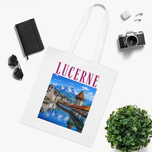 Lucerne Scenic Cotton Tote — Vintage Chapel Bridge Travel Bag