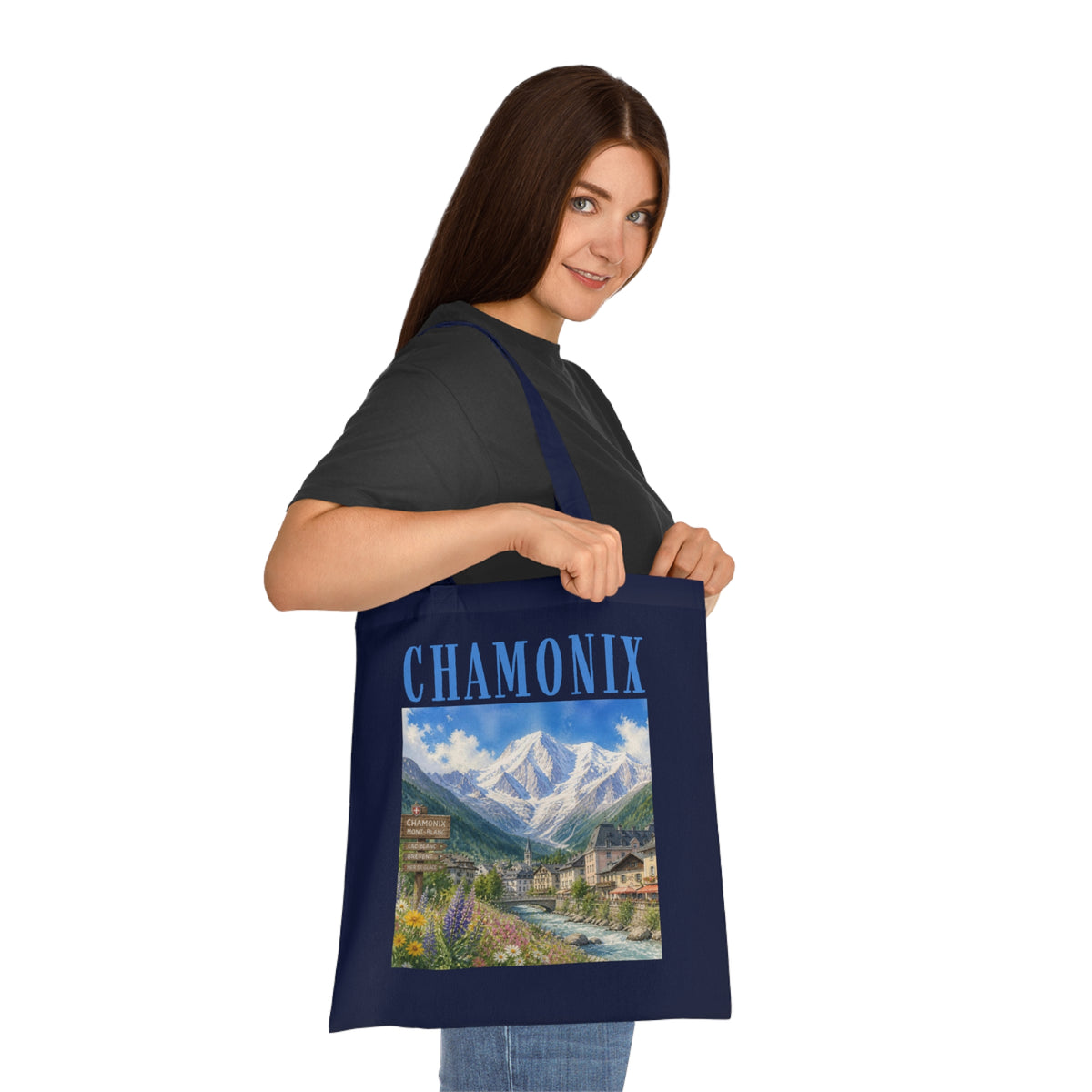 Chamonix Scenic Cotton Tote Bag — Vintage Alpine Village Print