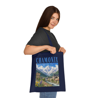 Chamonix Scenic Cotton Tote Bag — Vintage Alpine Village Print