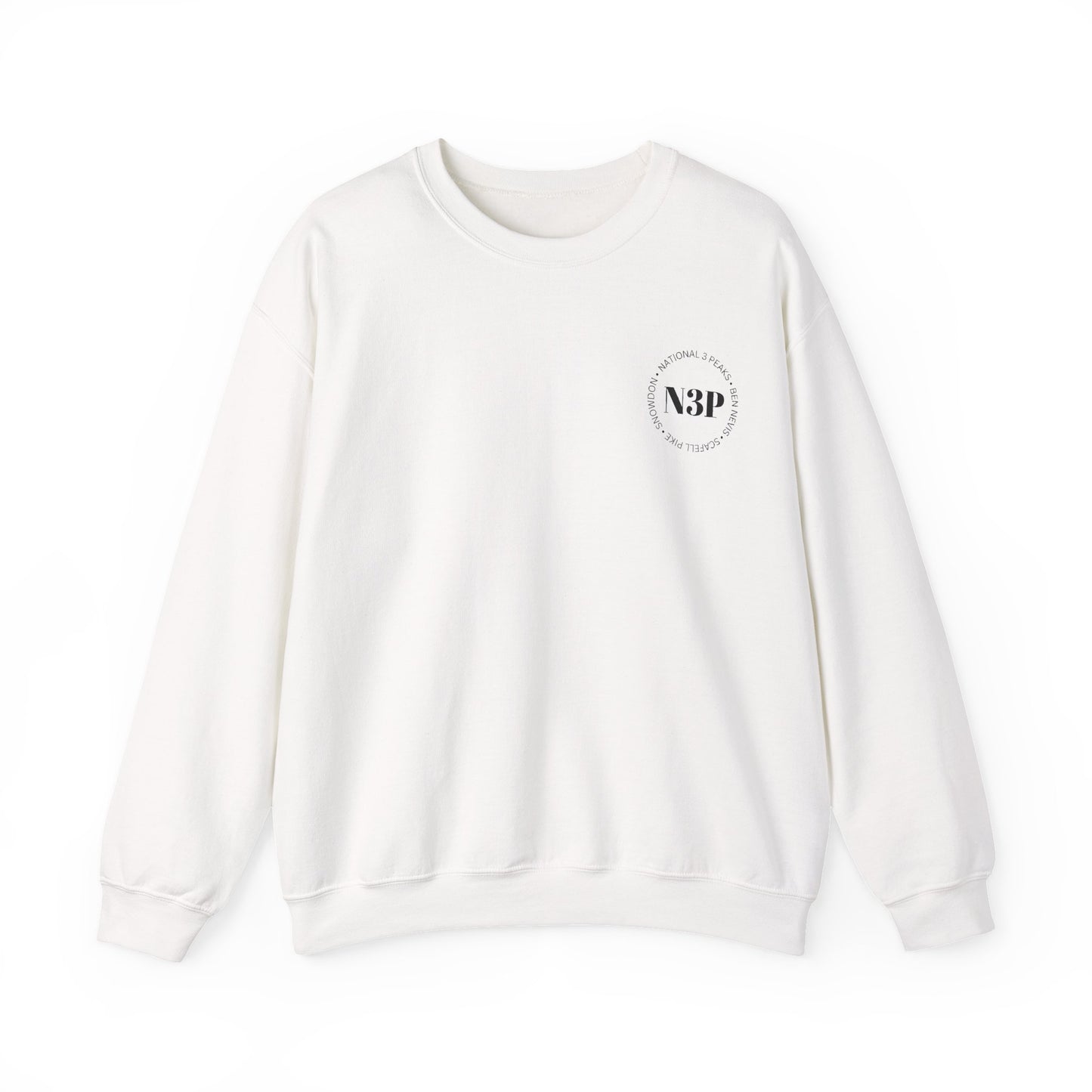 Minimal 'N3P' National 3 Peaks Logo Crewneck Sweatshirt – Small Chest Emblem, Casual Everyday Pullover