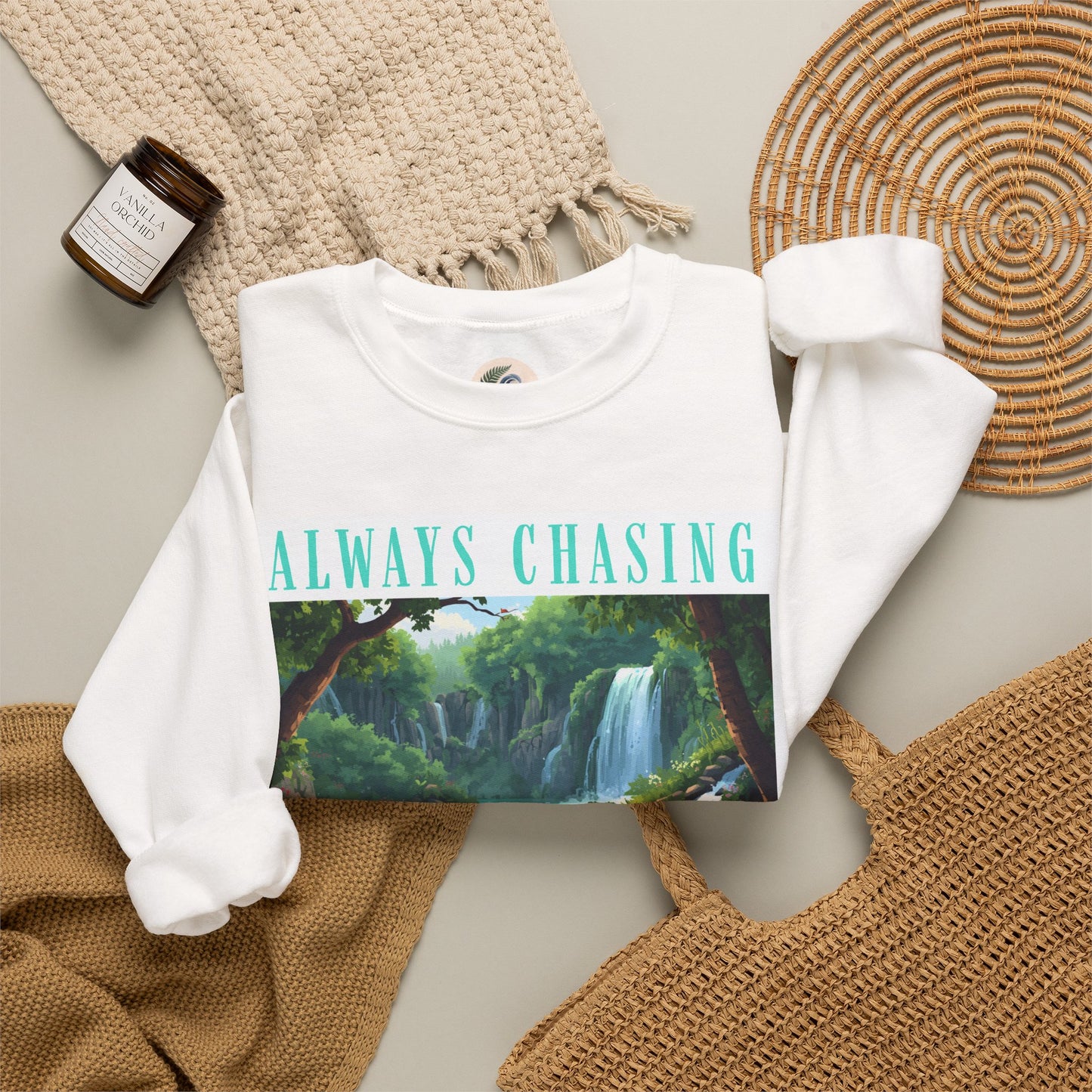 Always Chasing the View - Plitvice Inspired Graphic Sweatshirt