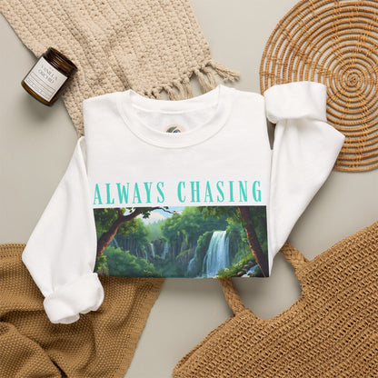 Always Chasing the View - Plitvice Inspired Graphic Sweatshirt