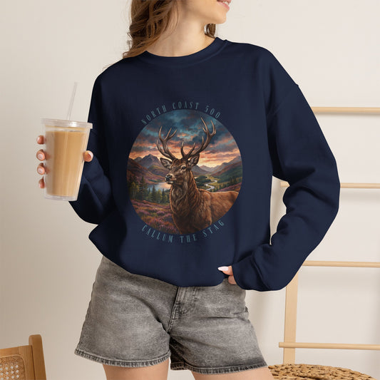 Crewneck Sweatshirt — 'Callum the Stag' North Coast 500 Scenic Deer Graphic