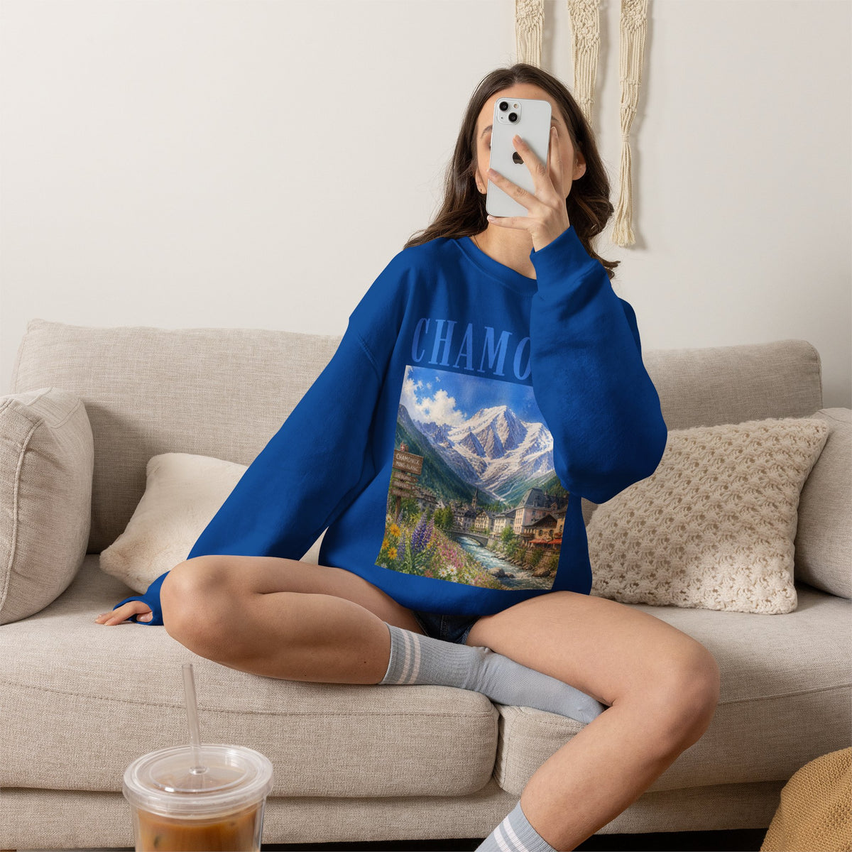 Chamonix Mountain Crewneck Sweatshirt — Alpine Scenic Graphic