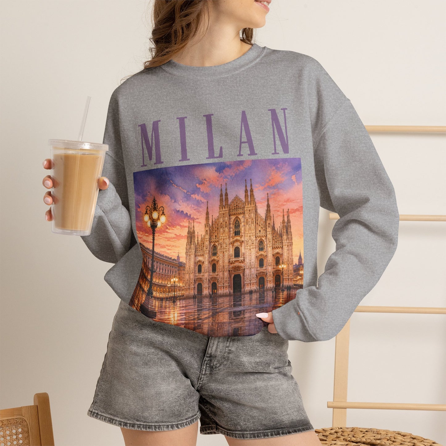Milan Cathedral Crewneck Sweatshirt – Vintage Travel Cityscape
