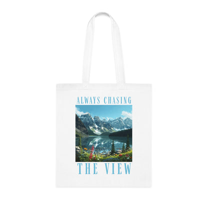 Always Chasing The View Cotton Tote — Scenic Mountain Lake Oeschinese Travel Tote