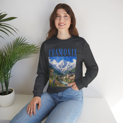 Chamonix Mountain Crewneck Sweatshirt — Alpine Scenic Graphic