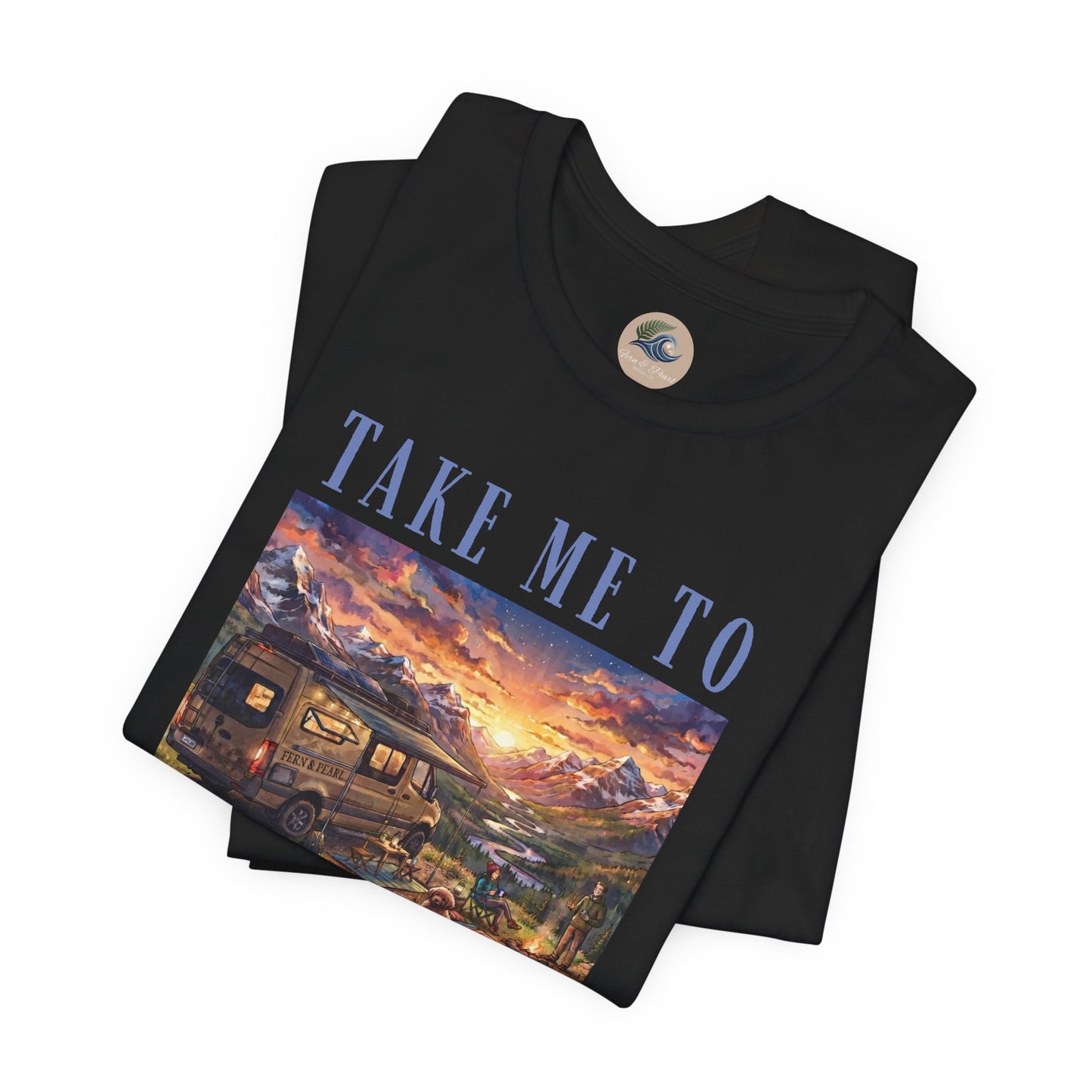 Take Me to the Mountains Sunset Tee — Scenic Cabin Sunset Graphic T-Shirt