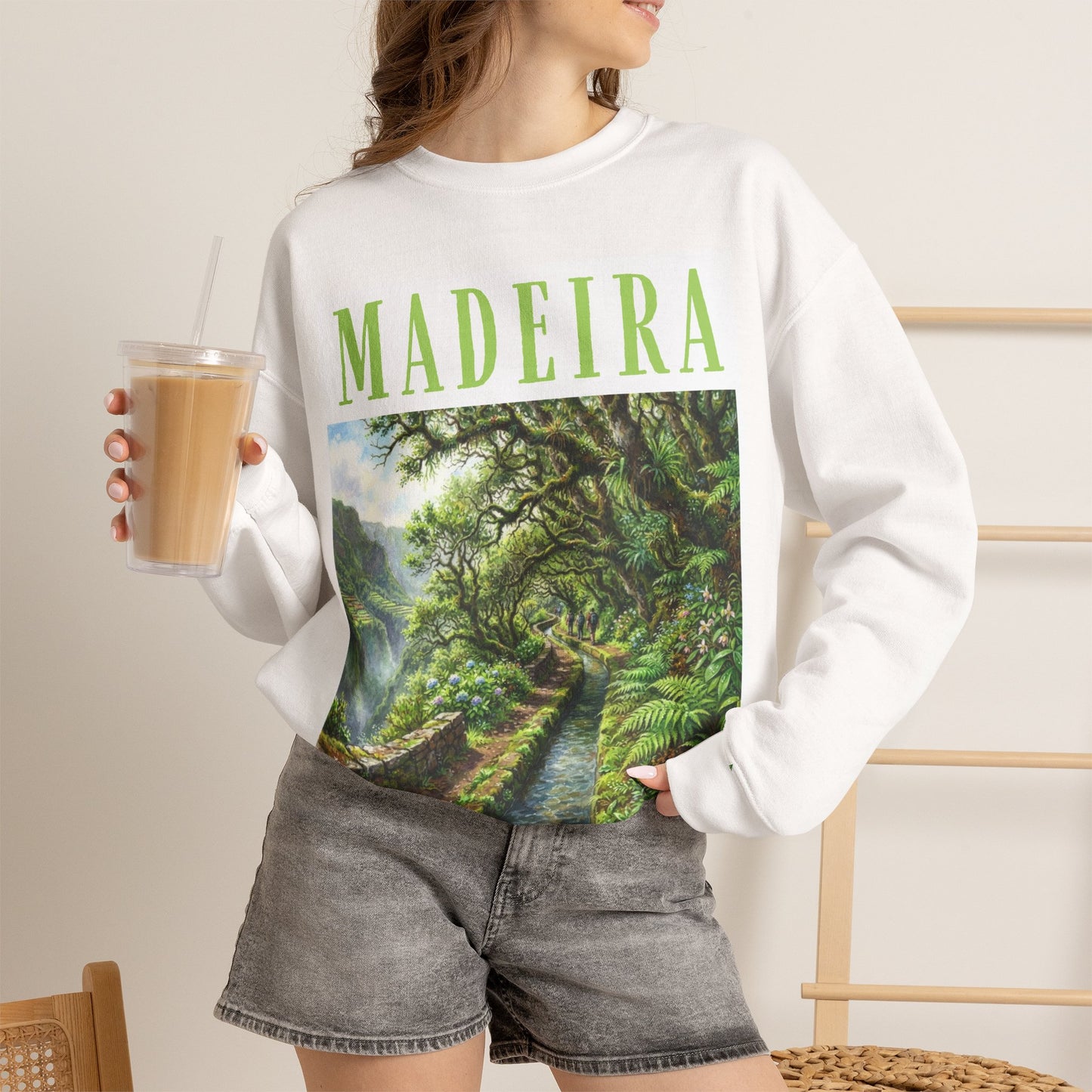 Madeira Nature Crewneck Sweatshirt — Scenic Jungle Trail Graphic