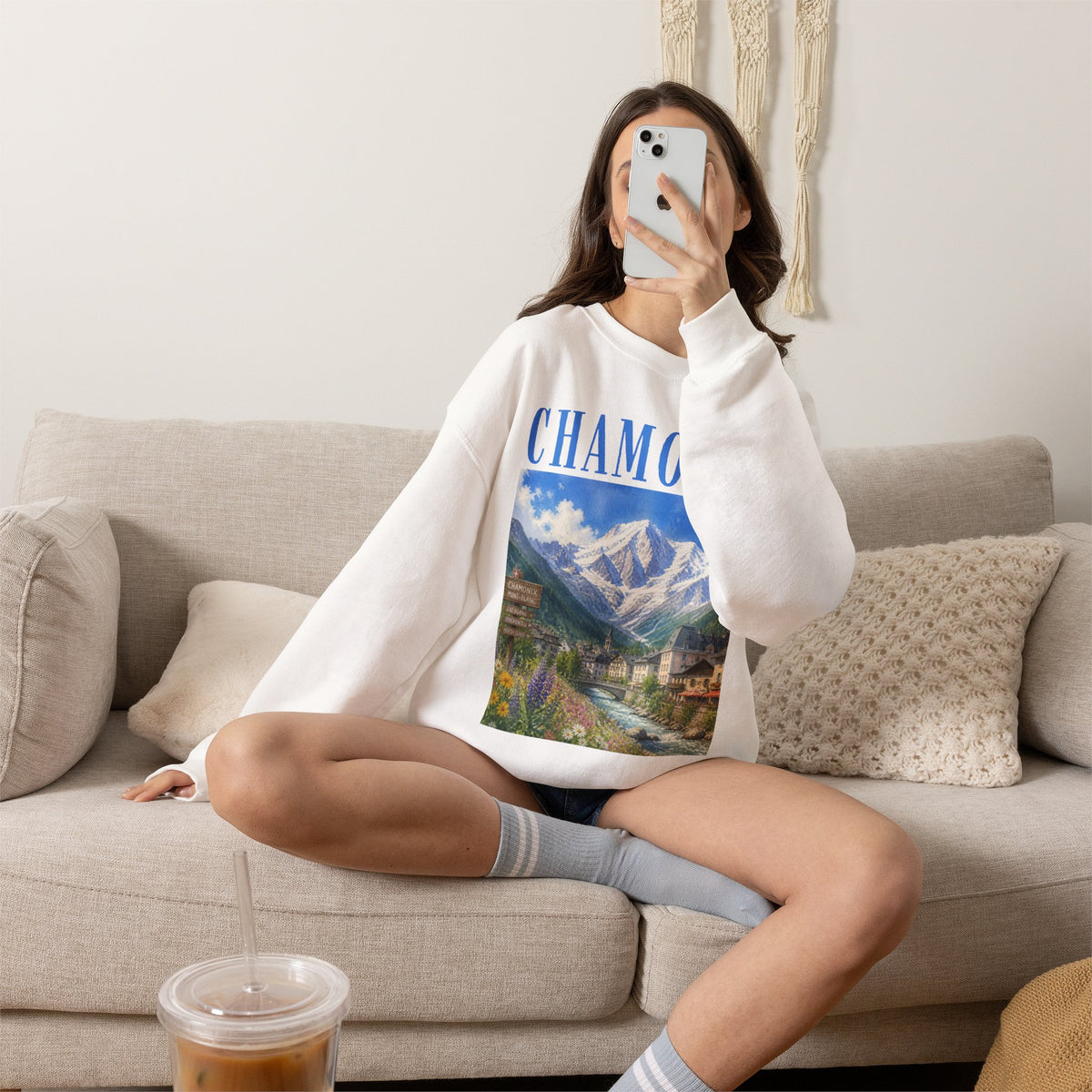 Chamonix Mountain Crewneck Sweatshirt — Alpine Scenic Graphic