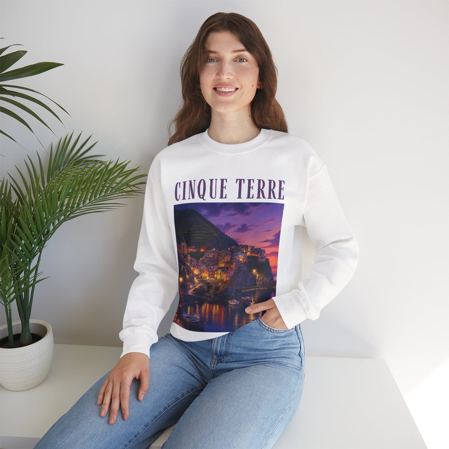 Cinque Terre Sunset Crewneck Sweatshirt – Italian Riviera Travel Graphic