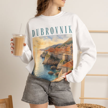 Dubrovnik Crewneck Sweatshirt — Vintage Coastal Travel Sweater