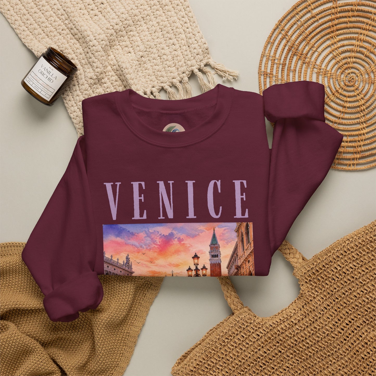Venice Sunset Crewneck Sweatshirt — Vintage Canal Travel Graphic
