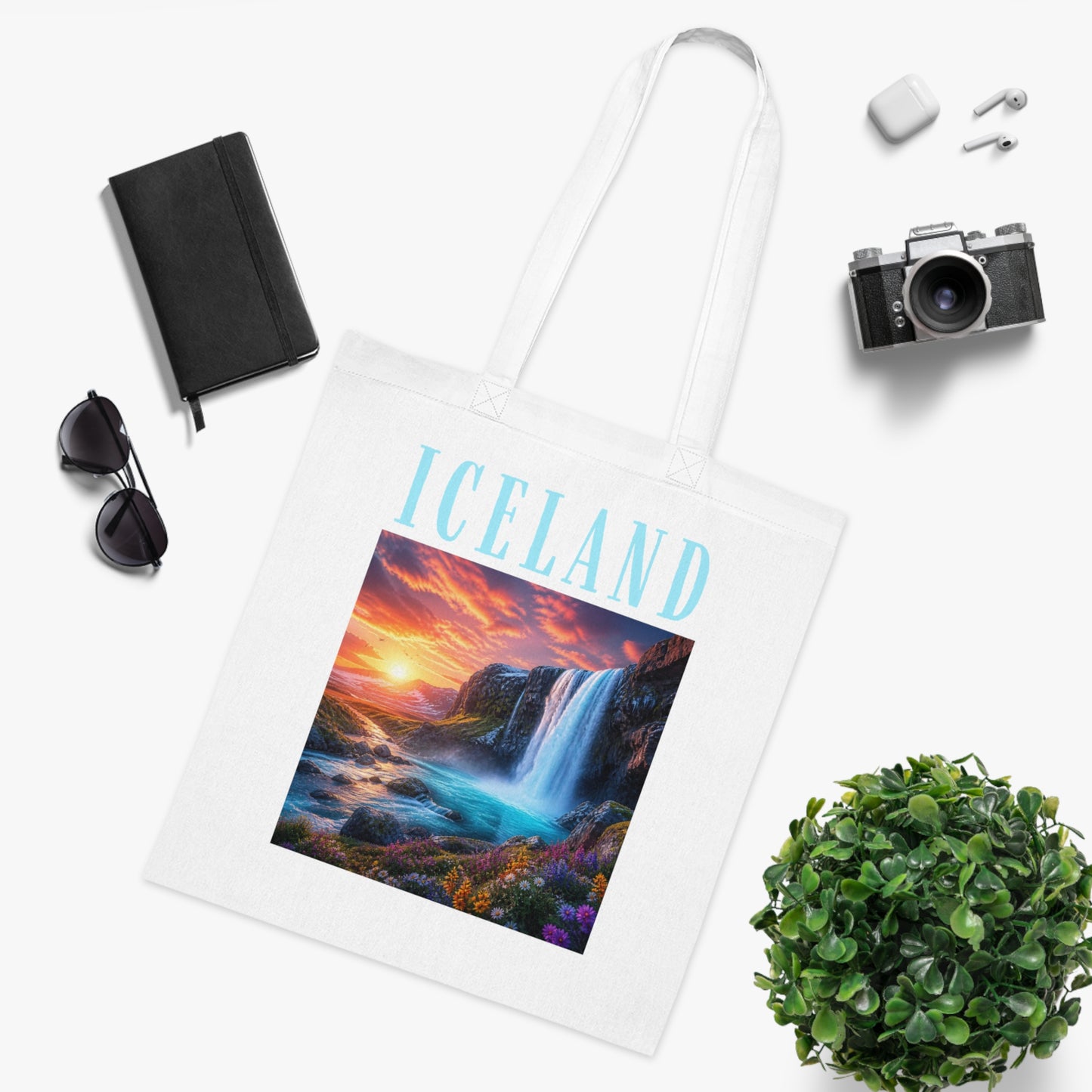 Iceland Waterfall Scenic Cotton Tote Bag