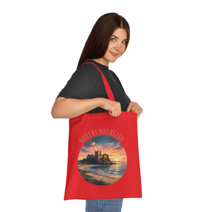 Northumberland Castle Sunset Tote Bag — Scenic Coastal Cotton Tote