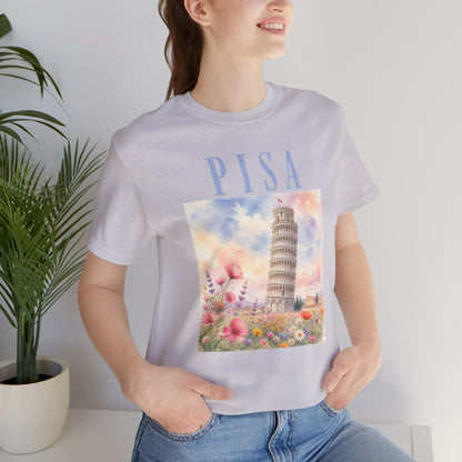 Pisa Floral Illustration T‑Shirt — Leaning Tower Travel Tee