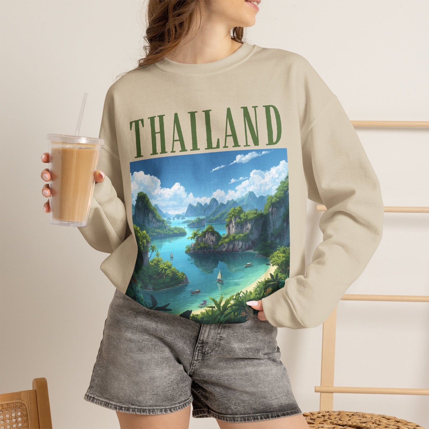 Thailand Scenic Crewneck Sweatshirt — Tropical Island Graphic Pullover