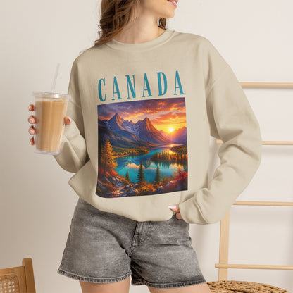 Canada Banff Scenic Crewneck Sweatshirt — Mountain Lake Sunset Graphic