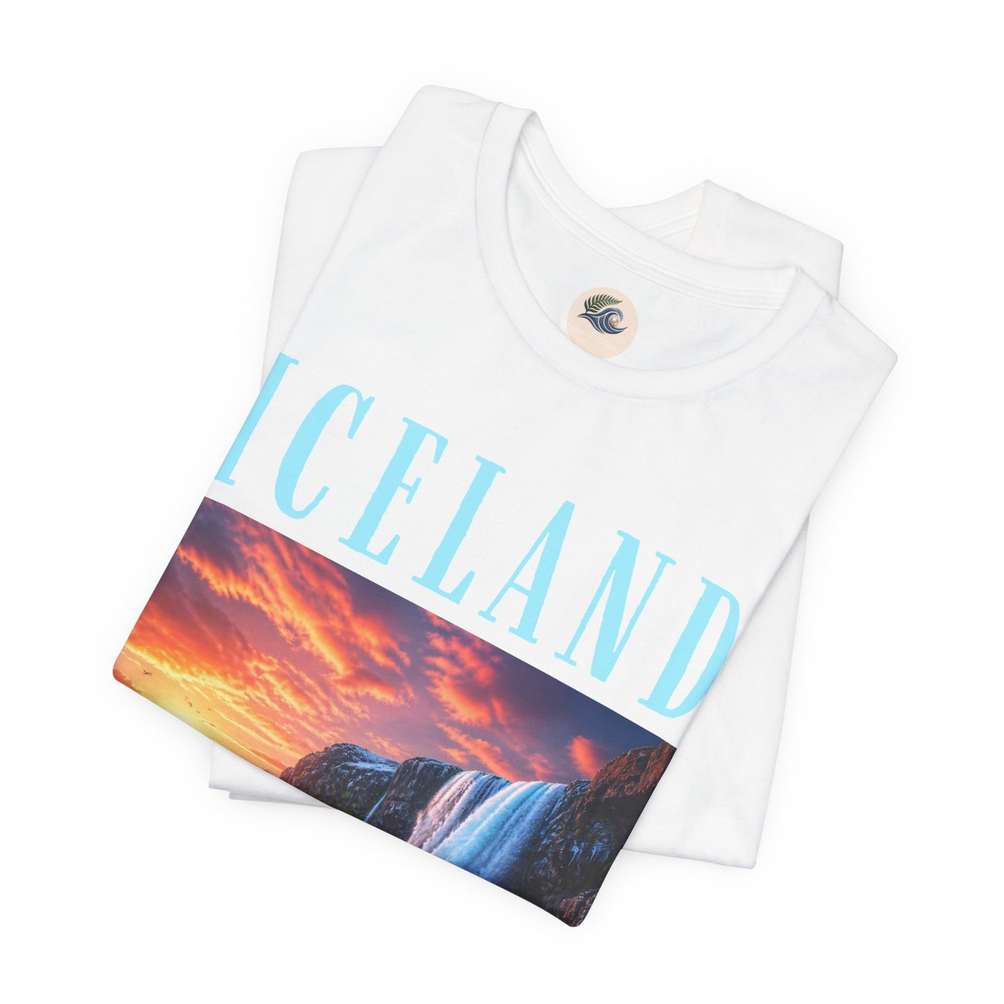 Iceland Waterfall Tee — Scenic Sunset Landscape T‑Shirt