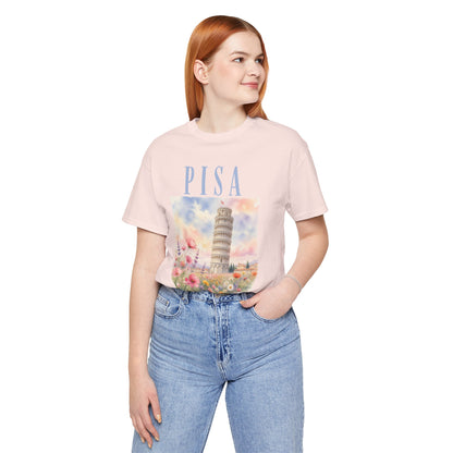 Pisa Floral Illustration T‑Shirt — Leaning Tower Travel Tee