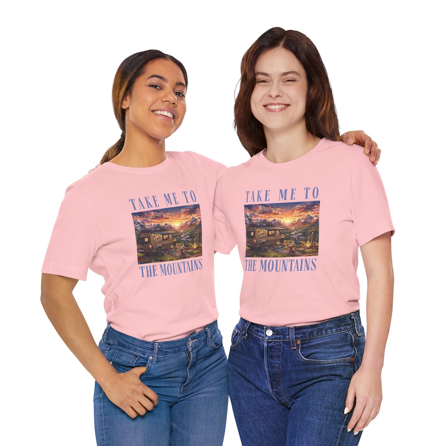 Take Me to the Mountains Sunset Tee — Scenic Cabin Sunset Graphic T-Shirt