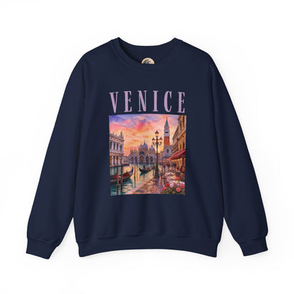 Venice Sunset Crewneck Sweatshirt — Vintage Canal Travel Graphic
